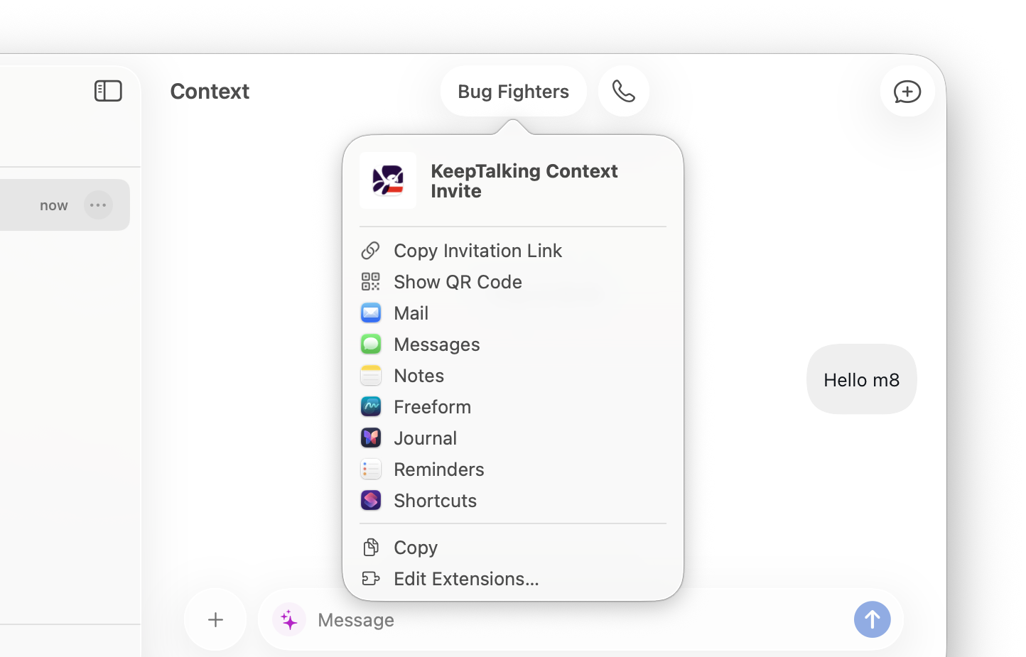 Conversation view — your message and your agent replying